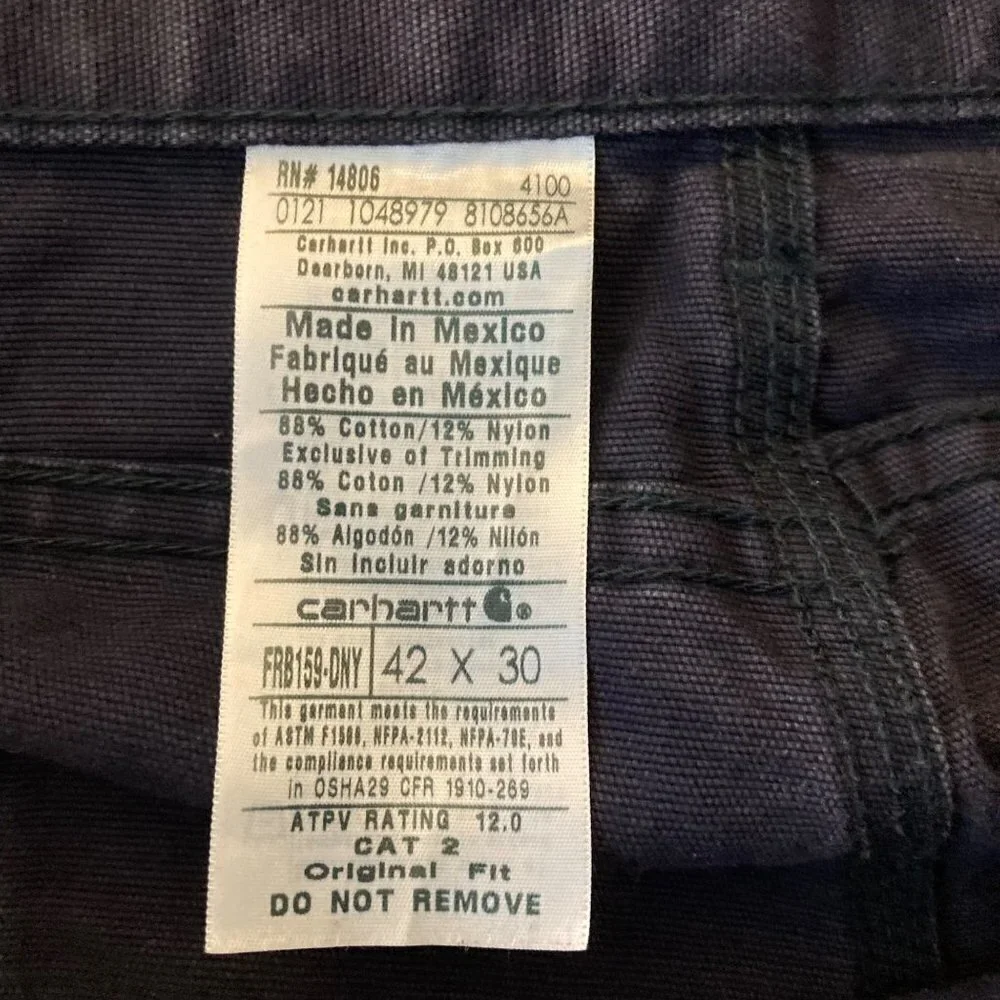 Mens Carhartt FR Navy Jeans FRB159‎ DNY 42 x 30 #2